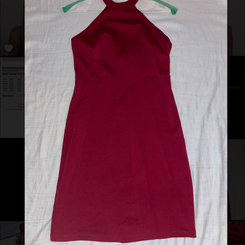 Red Halter top Lace back mini dress